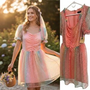Smak Parlour Rainbow Sequin Tulle Dress Small Pastel Fairy Lover Era Festival